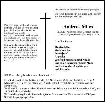 Traueranzeige von Andreas Miles von Tageszeitung