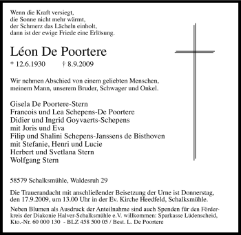 Traueranzeige von Léon De Poortere von Tageszeitung