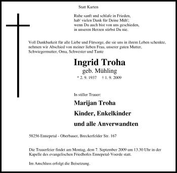 Traueranzeige von Ingrid Troha von Tageszeitung