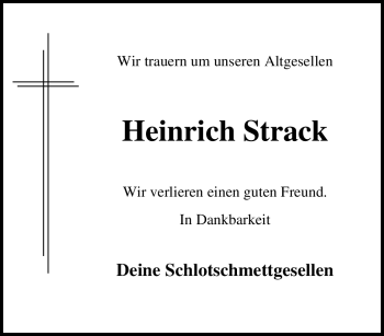 Traueranzeige von Heinrich Strack von Tageszeitung