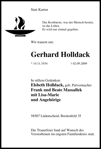 Traueranzeige von Gerhard Holldack von Tageszeitung