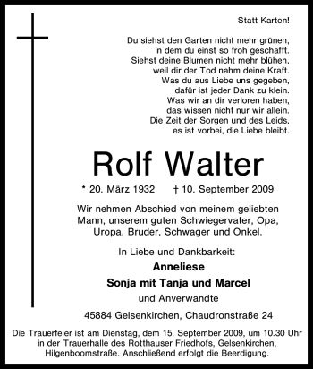Traueranzeige von Rolf Walter von Tageszeitung