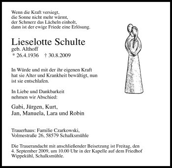 Traueranzeige von Lieselotte Schulte von Tageszeitung