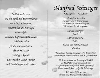 Traueranzeige von Manfred Schwager von Tageszeitung