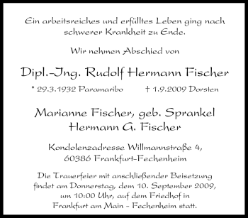 Traueranzeige von Rudolf Hermann Fischer von Tageszeitung