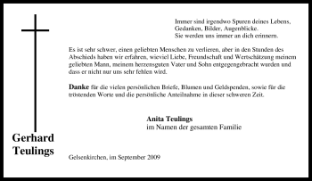 Traueranzeige von Gerhard Teulings von Tageszeitung
