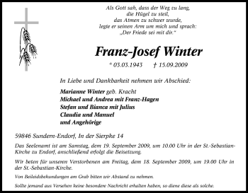 Traueranzeige von Franz-Josef Winter von Tageszeitung
