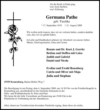 Traueranzeige von Germana Pathe von Tageszeitung