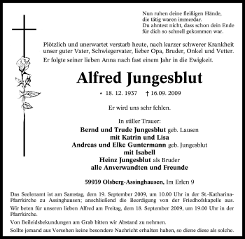 Traueranzeige von Alfred Jungesblut von Tageszeitung
