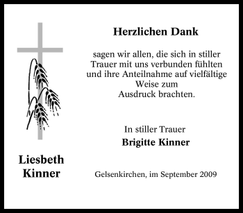 Traueranzeige von Liesbeth Kinner von Tageszeitung