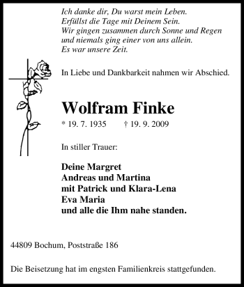 Traueranzeige von Wolfram Finke von Tageszeitung