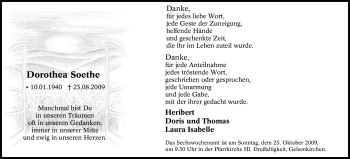 Traueranzeige von Dorothea Soethe von Tageszeitung