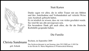 Traueranzeige von Christa Sandmann von Tageszeitung