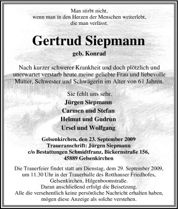 Traueranzeige von Gertrud Siepmann von Tageszeitung