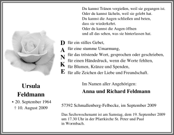 Traueranzeige von Ursula Feldmann von Tageszeitung