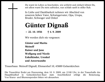 Traueranzeige von Günter Dignaß von Tageszeitung