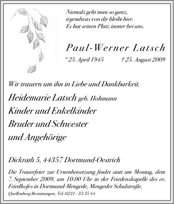 Traueranzeige von Paul-Werner Latsch von Tageszeitung