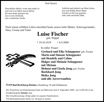 Traueranzeige von Luise Fischer von Tageszeitung