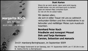 Traueranzeige von Margarita Koch von Tageszeitung
