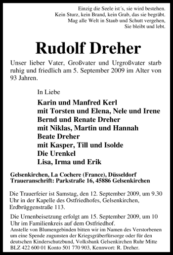 Traueranzeige von Rudolf Dreher von Tageszeitung
