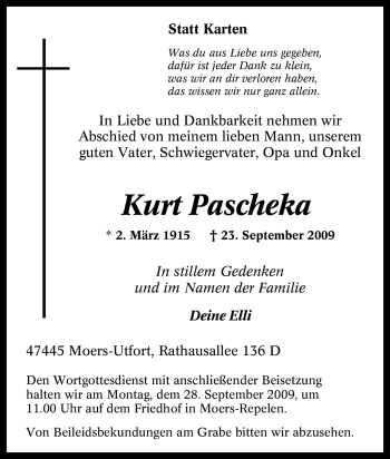 Traueranzeige von Kurt Pascheka von Tageszeitung