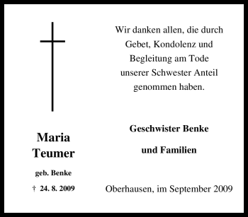 Traueranzeige von Maria Teumer von Tageszeitung