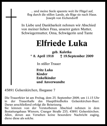 Traueranzeige von Elfriede Luka von Tageszeitung