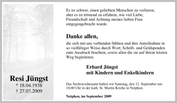 Traueranzeige von Resi Jüngst von Tageszeitung