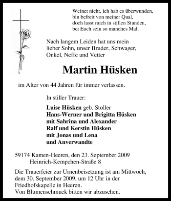 Traueranzeige von Martin Hüsken von Tageszeitung