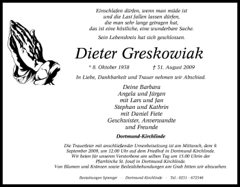 Traueranzeige von Dieter Greskowiak von Tageszeitung