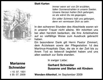 Traueranzeige von Marianne Schneider von Tageszeitung