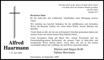Traueranzeige von Alfred Haarmann von Tageszeitung