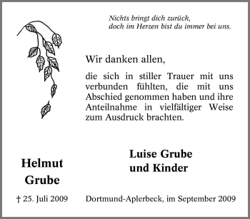 Traueranzeige von Helmut Grube von Tageszeitung
