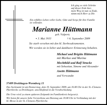 Traueranzeige von Marianne Hüttmann von Tageszeitung