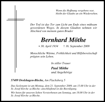 Traueranzeige von Bernhard Möthe von Tageszeitung