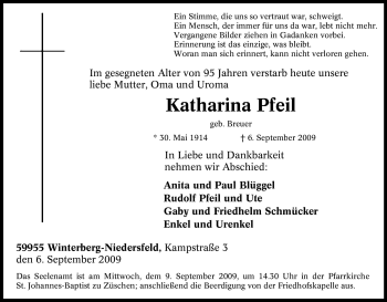Traueranzeige von Katharina Pfeil von Tageszeitung