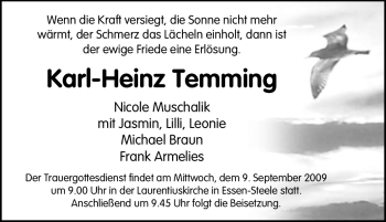 Traueranzeige von Karl-Heinz Temming von Tageszeitung