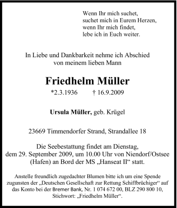 Traueranzeige von Friedhelm Müller von Tageszeitung