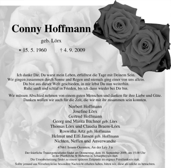 Traueranzeige von Conny Hoffmann von Tageszeitung