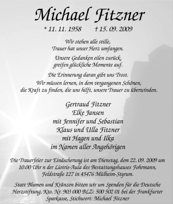 Traueranzeige von Michael Fitzner von Tageszeitung