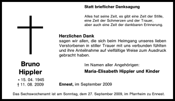 Traueranzeige von Bruno Hippler von Tageszeitung