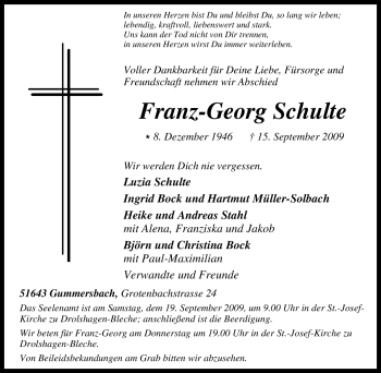 Traueranzeige von Franz-Georg Schulte von Tageszeitung