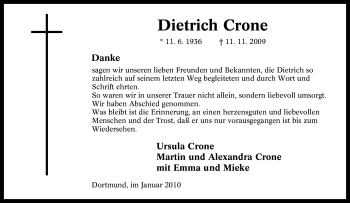 Traueranzeige von Dietrich Crone von Tageszeitung