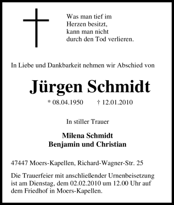 Traueranzeige von Jürgen Schmidt von Tageszeitung