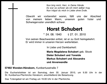 Traueranzeige von Horst Schubert von Tageszeitung