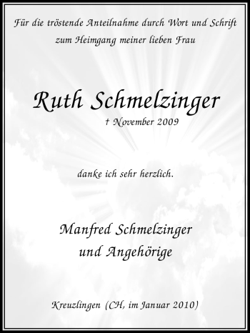 Traueranzeige von Ruth Schmelzinger von Tageszeitung
