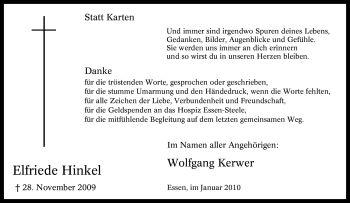 Traueranzeige von Elfriede Hinkel von Tageszeitung