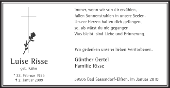 Traueranzeige von Luise Risse von Tageszeitung