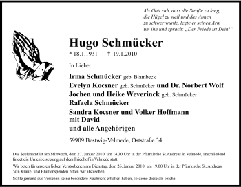 Traueranzeige von Hugo Schmücker von Tageszeitung