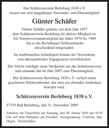 Traueranzeige von Günter Schäfer von Tageszeitung